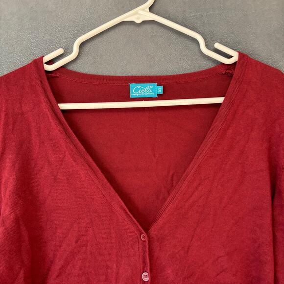 Cielo Burgundy Button Front Cardigan Sweater Plus Size 1XL Minimalist Cottage - Picture 1 of 9